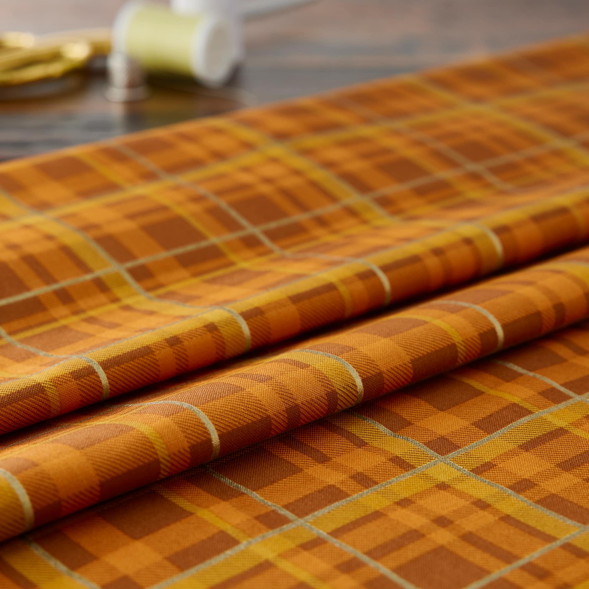 Fabric Traditions Rust Plaid Glitter Cotton Fabric